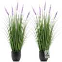 Jexine 2 Pieces Faux Plants Outdoor 3 ft Tall Artificial Lavender Plant Potted Artificial Lavender Faux Greenery Floor Flowers for Housewarming Gift House Garden Bathroom Lobby Outdoor