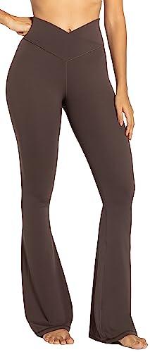 Sunzel Flare Leggings, Crossover Yoga Pants for Women with Tummy Control, High-Waisted and Wide Leg Seal Brown M