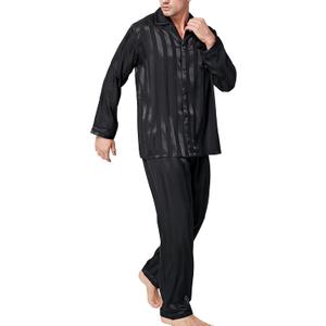 Lonxu Pajamas Set Mens Silk Satin Pajamas Long Sleeve Loungewear Two-Piece Sleepwear Button-Down Pj Set S-XXXXL (Small)