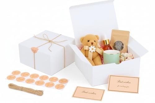 Mystella White Gift Boxes with Lids 8x8x4 Inch - 10 Pack Present Boxes for Gift Wrapping, Bridesmaid Proposal, Wedding, Birthday, Party Favors - Includes Twine, Stickers & Greeting Cards