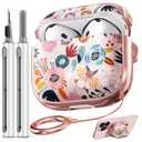 Inesore with Safety Lock for AirPods 4 Case Cover 2024,Floral Cute AirPod 4th Generation Case for Women Girly with Cleaner Kit and Keychain- Pink Berry Flower