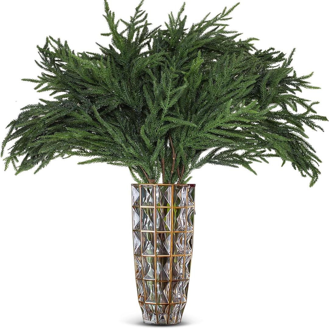 Giegxin 8 Pcs 45 Inch Artificial Christmas Norfolk Pine Stems Branches for Vases Fake Green Pine Picks Greenery Real Touch for Xmas Wedding Holiday DIY Crafts Table Home Indoor Outdoor Decor