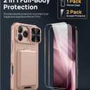 SSLOTSCASE for iPhone 17 Pro Case with 2X Screen Protector, HD Clarity Anti-Scratch, Card Holder & Kickstand & Slide Camera Cover, Military-Grade Heavy Duty Rugged Phone Cover for iPhone 17 Pro, Gold