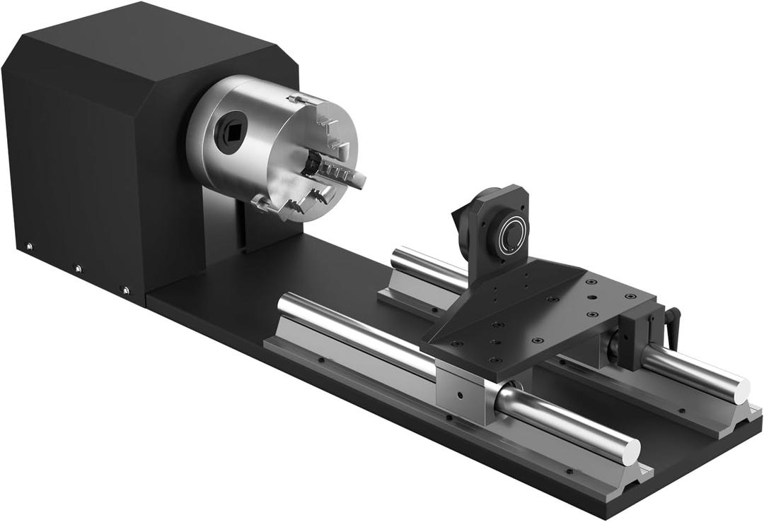 OMTech Rotary Cutter and Engraver Attachment with 3-Jaw Chuck and 2-Phase Stepper Motor for 50W 60W 80W 100W 130W CO2 Laser Engraving Machines Rotary Tool Accessory Kit for Wood and More