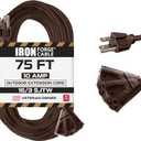 Iron Forge Cable 75ft Brown Outdoor Extension Cord with 3 Outlets - 16/3 SJTW 75ft Extension Cord 3 Prong, 10 Amp All-Weather Heavy Duty Power Cable