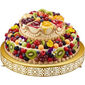 Wenqik 20 Inch Cake Stand Round Metal Cupcake Dessert Wedding Cake Stand Cookies Display Holder Fruit Food Serving Tray for Table Wedding Birthday Anniversary Party Decor (Gold)