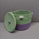 Bellar Small Woven Storage Basket with Lid Cute Animal Basket Toy Organizers Cotton Rope Storage For Living Room Area Decorative Small Cotton Rope Boxes Aesthetic With Lid-10''*10''-Gradiet&Green (Medium)