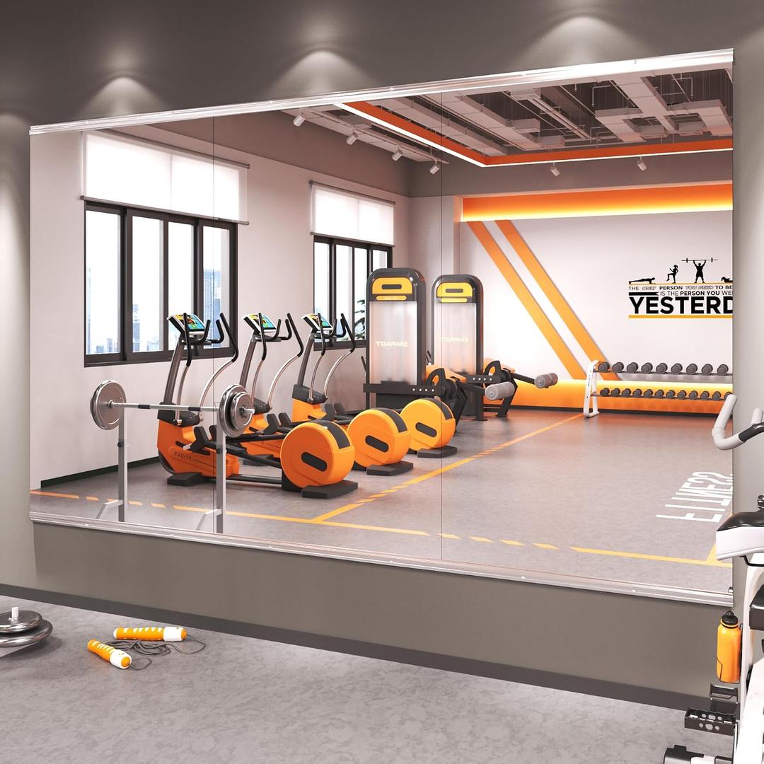 Amorho Gym Mirror 90''x48''(3pcs 48''x30''), Tempered Glass, Frameless Full Body Mirror for Home, Yoga Studios, Dance Rooms, Garage Gyms.