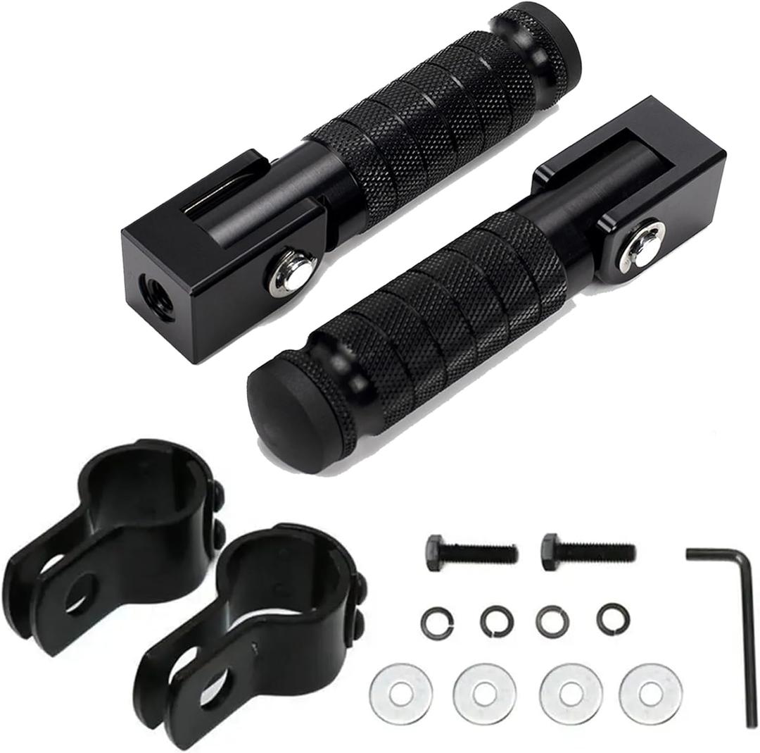 XINGWU M8 Motorcycle Foot Pegs 90 Degree Foldable Footpegs CNC Anti-Skid Footrest Universal for Yamaha Honda Suzuki Aprilia Electric Car Motorbike Mini Bike Dirt Pit Bike Passenger Pedal (Black)