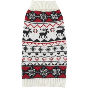 Lanyarco White Red Ugly Vintage Knit Reindeer Holiday Festive Christmas for Dogs X-Large (XL) Size Back Length 19.5"