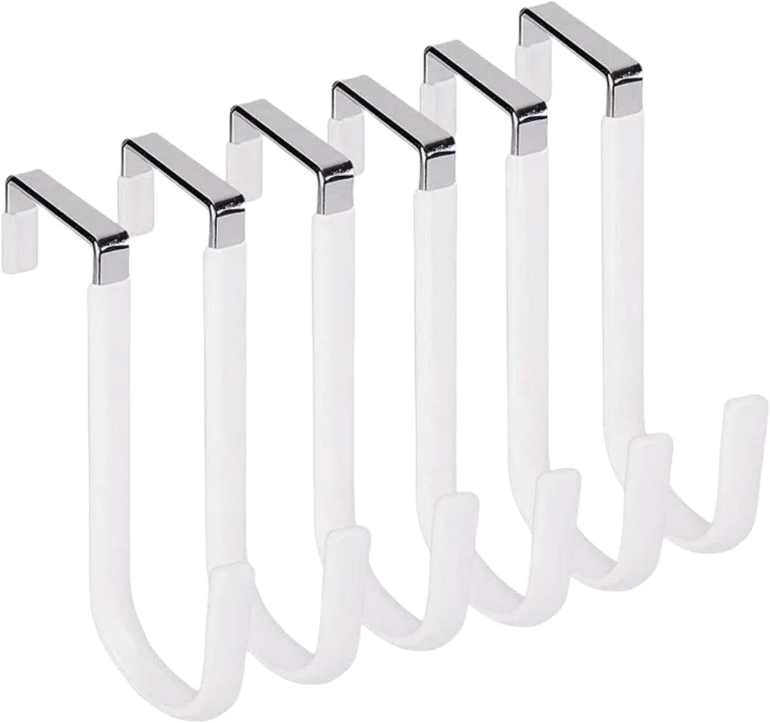 HANGZIGD Over The Door Hooks, Door Hangers Hooks,Extra Long 5" Rustproof Organizer Hook with Soft Rubber Padding, No-Scratch Design for Towels, Robes, Coats, Bags (6 Pack White)
