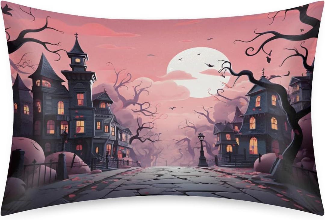 Satin Pillowcase Pink Halloween Satin Pillow case for Hair and Skin 20 x 30 Inches Smooth PillowCovers Pillow Cover with Envelope Closure (Queen)