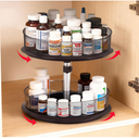 2 Tier Medicine Cabinet Organizer, Rotary Turntable Organizer for Medicine and Vitamin Bottles, Under Sink Organizer for Medicine, Bathroom Cabinet Storage, Tray has Removable Dividers, Easy Assembly