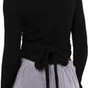 Women Wool Tie Front Tops Crop Top Solid Long Sleeve Solid V Neck Lightweight Crochet Cardigan Crop (Medium, Black)