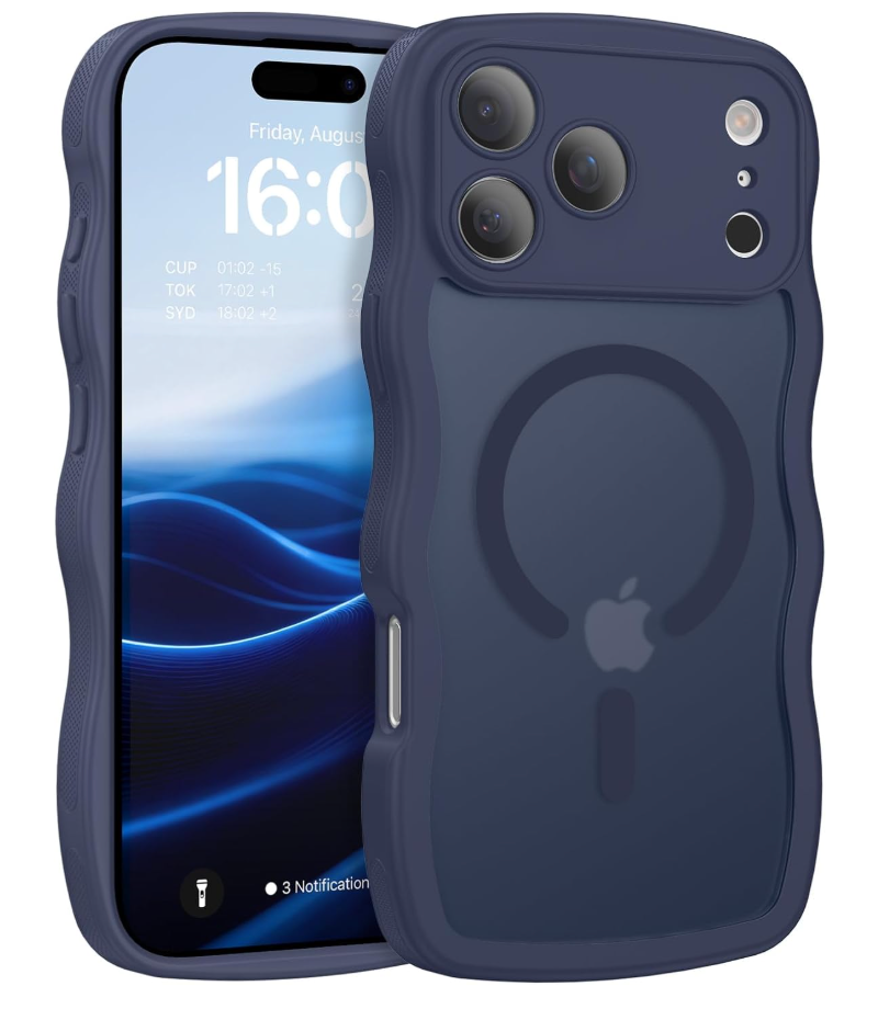 BENTOBEN Magnetic for iPhone 17 Pro Max Case, Cute Wavy [Full Camera Protection][Compatible with MagSafe] Matte AntiSlip Bumper Women Men Boys Protective Cover for 17 ProMax 6.9", Deep Blue