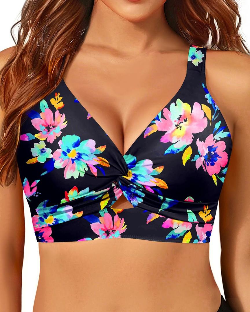 Women Underwire Bikini Top Only - Push Up Swimsuit Top Large Bust Bathing Suit Tops 2025 Supportive Swim Tops Colorful Floral, L
