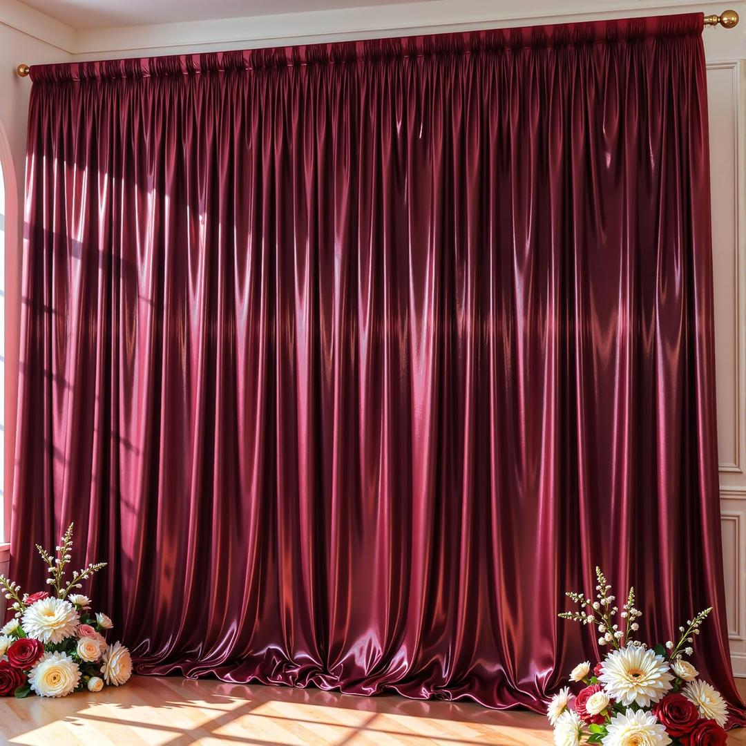 30x10ft Burgundy Glitter Backdrop Curtain for Parties, Wrinkle Free Satin Photo Backdrop Drapes 6 Panels 5x10FT Shimmer Back Drop Cloth for Wedding Birthday Baby Shower Photography Background Decor