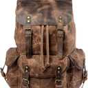 WUDON Leather Backpack for Men, Waxed Canvas Shoulder Rucksack Carry-On Travel Backpack