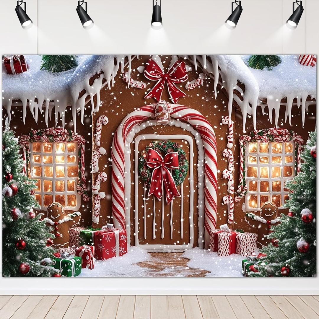 Avezano 10x7ft Christmas Gingerbread House Backdrop Xmas Backdrops for Photography Gingerbread Christmas Decorations Xmas Holiday Party Supplies