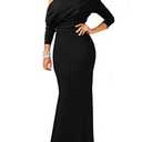 YMDUCH Women's Sexy Elegant Long Sleeve Off Shoulder Bodycon Long Evening Formal Dress Black, YM1 33