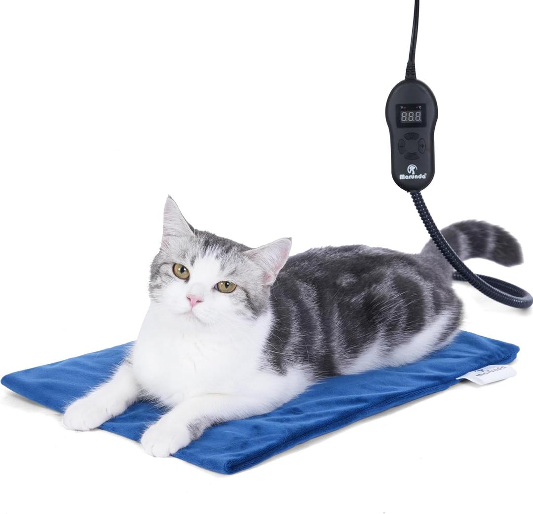 MARUNDA Pet Heating Pad,5 Adjustable Temperature Dog Cat Heating Pad with Timer, Waterproof & Auto Constant Temperature, Chew Resistant Steel Cord (Dark Blue, M16" x 20")