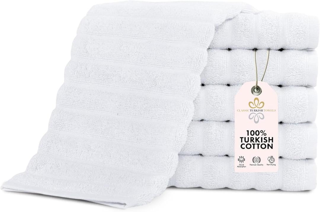 Classic Turkish Towels CTT Luxurious 100% Turkish Cotton Washcloths 6 Pack, Highly Absorbent & Quick Dry, Face Towels Wash Cloths for Hotel, Spa & Gym | 13"x13" (White)