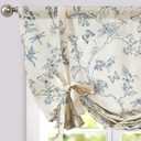 jinchan Linen Floral Valance Tie up Curtains for Small Windows 54 Inch Farmhouse Kitchen Cafe Curtains Rod Pocket Country Tropical Flower for Laundry Room Bathroom Rod Pocket 1 Panel Blue, 42"W x 54"L