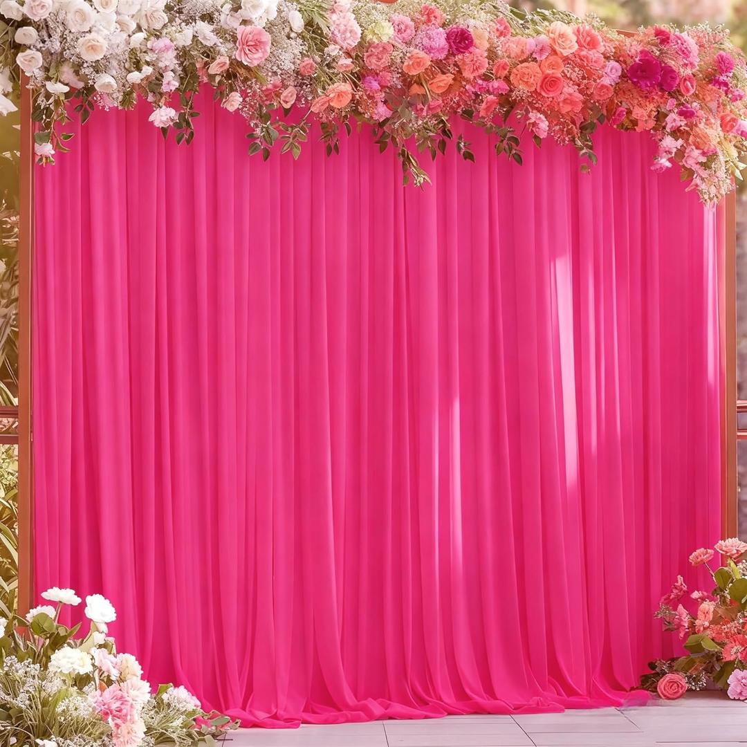 8x10FT Hot Pink Backdrop Curtains for Wedding Parties, Wrinkle Free Polyester Fuchsia Photography Backdrop Drapes for Baby Shower Birthday Parties Valentines Decorations 4x10ft,2 Panels