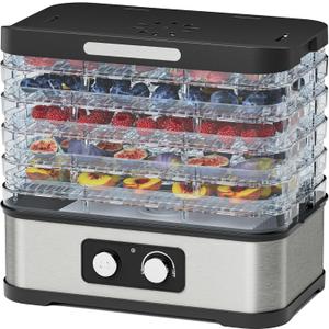 Food Dehydrator Machine for Jerky, 5 Stackable BPA-Free Trays with Temperature Control, 250W Small Dehydrator for Fruit, Beef and Deer Jerky, Mushroom, Herbs, Recipe Included, 72H Max
