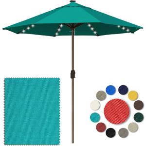Eurmax USA 10-Year-Non-Fading 10FT Outdoor Patio Market Umbrella with LED Lights,UPF50+ UV Resistant,Heavy Duty Commercial Grade,Crank Lift Design,Windproof Vented Top for Garden,Pool,Deck,Teal