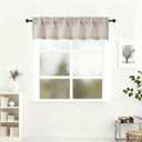 Lecloud Valance for Window 12 Inch Length, Light Filtering Faux Linen Textured Kitchen Curtains, Airy Short Drapes with Rod Pockets for Bathroom Basement Farmhouse, 60" W x 12" L 1 Panel, Linen Color