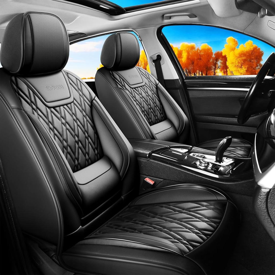 Car Seat Covers Compatible with VW Volkswagen Jetta 2007-2026 - Full Set 5 Seats Luxury Leather All-Weather Seat Cushions & Protectors, Waterproof & Breathable, Airbag Compatible (Black)