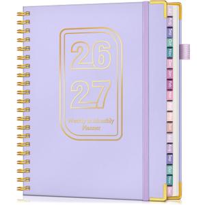 Academic Planner 2026-2027, 18 Months Weekly and Monthly Hardcover Planner, July 2026 - December 2027, 8.5" x 11" A4 Large Daily Calendar Planner Book with Tabs, Spiral College School Agenda Organizer for Student Teacher, Purple