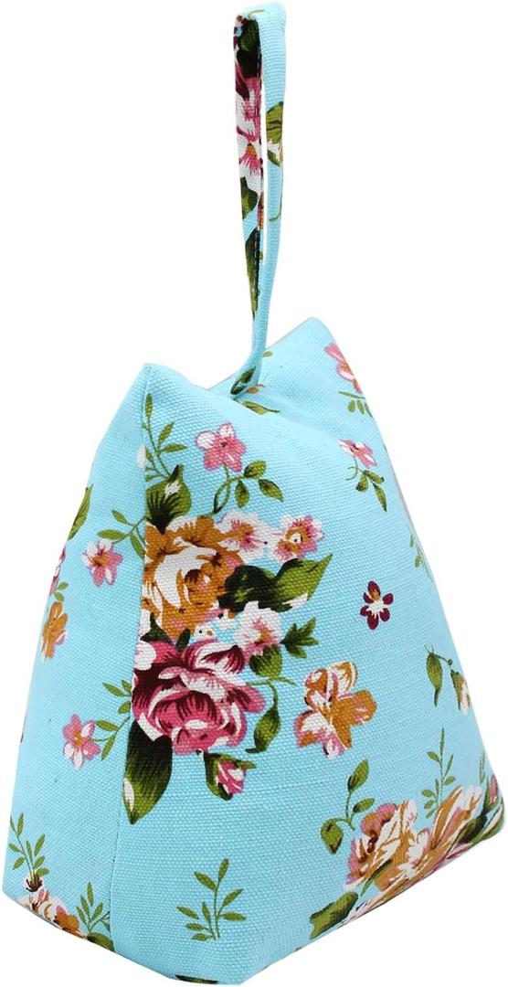 Cute Decorative Weighted Door Stopper, Trapezium Fabric Door Stop with Handle Heavy Duty Door Floor Stop for Home Office Bedroom Living Room (Blue Rose2)