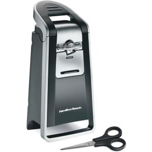 Hamilton Beach Smooth Edge Electric Automatic Can Opener for Kitchen with Easy Push Down Lever, Extra Tall, Includes Stainless Steel Scissors, Black and Chrome (76607)