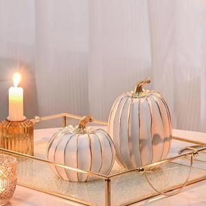 Pumpkin Fall Decor, White and Gold Pumpkins