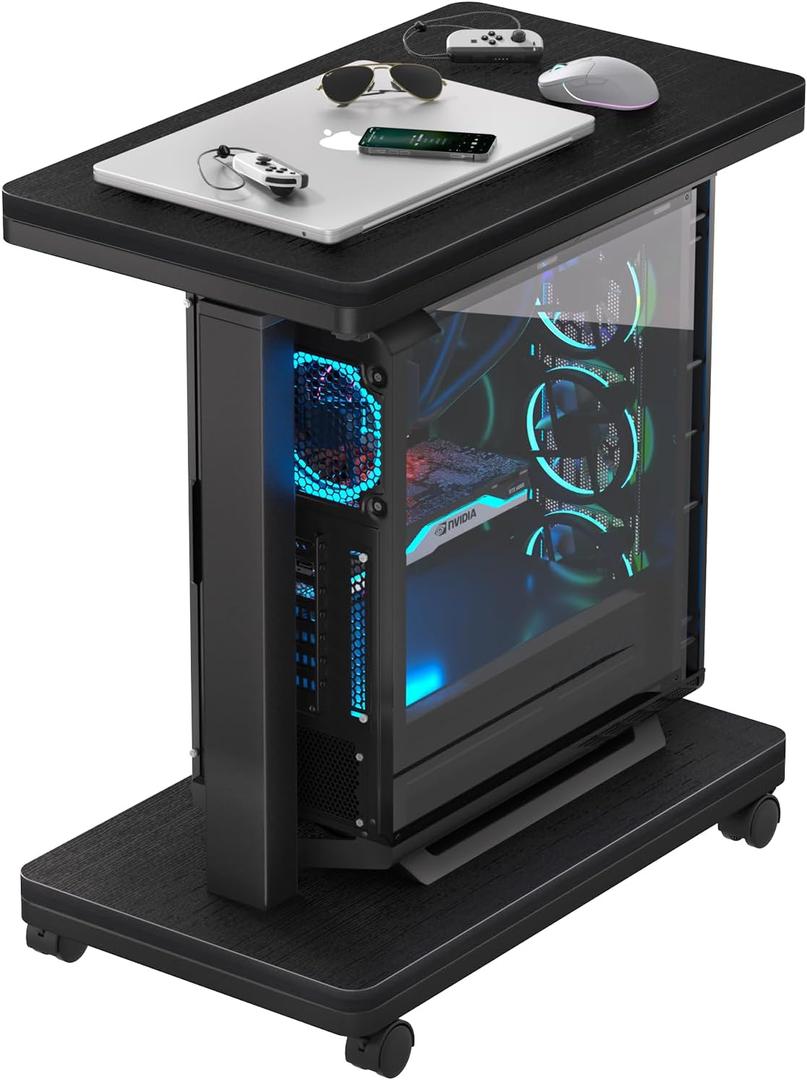 Height Adjustable Computer Tower Stand, 2-Tier CPU Holder Cart Under Desk, PC Floor Stand for Office Gamingblack