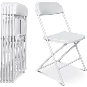 6 Pack White Plastic Folding Chair,350lb Capacity, Portable Commercial Chair with Steel Frame for Office Wedding Party Patio Dinning Events