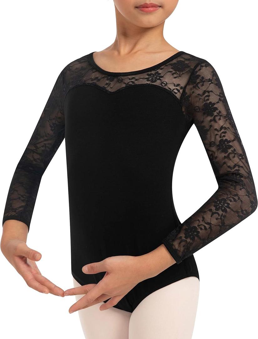 Girls Lace Cap Sleeve Dance Leotard for Ballet, Toddler Big Little Girls Gymnastics Dancewear (7-8 Years)