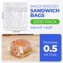 2000 Saddle Bags 6.5" X 6.25" Clear Plastic Deli Flip Top Sandwich Saddle Bags Bulk - Perfect Portions Deli Food Service Plastic Wrap - Commercial Food Packaging Sandwich Wraps Restaurant Supplies