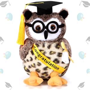 Aoriher Graduation Plush Stuffed Animal 2025 Owl Cute Stuffed Owl Plush Toy Dress up with Tassel Graduation Hat Congratulatory Graduation Gift Decoration for School Graduate 8.7 Inches, 7 Pcs