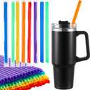200 Pcs 12" Disposable Jumbo Smoothie Straws for 40 oz Tumbler 6 Colors Colorful Extra Long 0.39" Wide-mouthed Large Plastic Straws for Cup 30 40 oz Tumbler, Individually Wrapped for Large Bottle