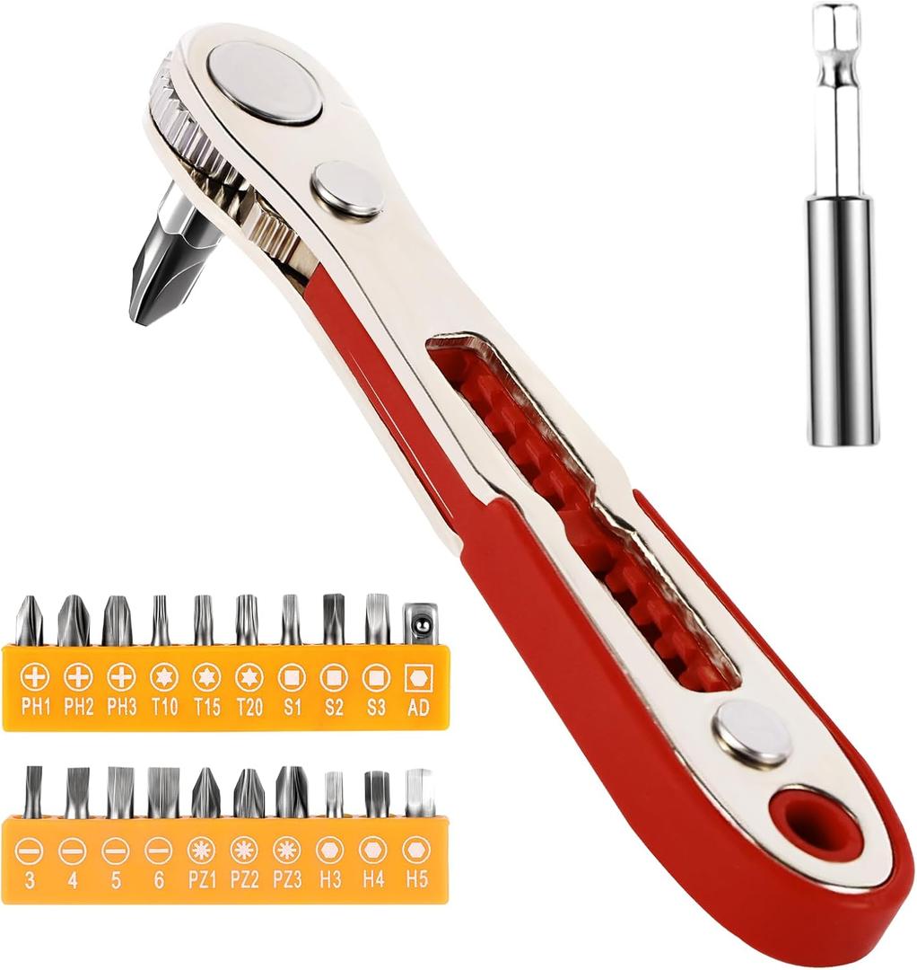 22-in-1 Magnetic Ratchet Screwdriver Set w/Reversible Wrench & Bits | Compact for Tight Spaces, DIY/Home/Car Repairs | Best Gift for DIYers, Handymen & Men