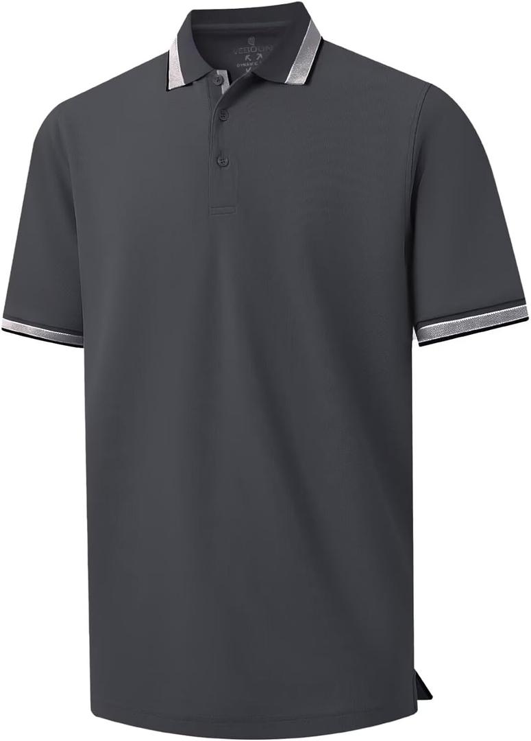 Men's Pique Polo Shirts Long Sleeve Cotton Blend Tipped Casual Collared Polo Shirts Business Classic Fit (Gray, XXL)