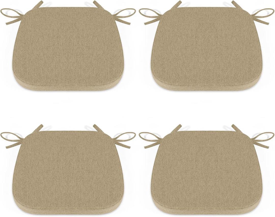 Shinnwa Dining Chair Cushions Set of 4, Non Slip Seat Cushions for Kitchen Chairs with Ties, 4 Pack, 15 x 15.5 inches, Natural Linen