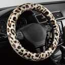 Road Comforts Leopard Plush Steering Wheel Cover for Winter, Made with Flurry Microfiber, Universal Fit 14 1/2 to 15 inches, Soft Fuzzy Warm for Winter (White)