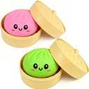 Pink and Green Dumpling Squishies New Mystery Squishies Dumpling with Box Stress Relief Balls Sensory Toys Desk Squeeze Toys Gift(2PCS)