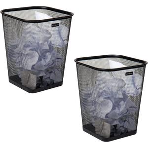 Mind Reader Mesh Trash Can, Waste Paper Basket, Square, Office, Metal Mesh, 9.75"L x 9.75"W x 12.25"H, Set of 2, Black