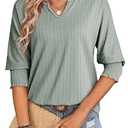 Dokotoo Womens Shirts Dressy Casual Summer Tops for Women 2025 Solid Color V Neck Short Sleeve T Shirt Trendy Fashion Lightweight Blouses for Women Basic Spring Cute Tshirt Tees Green, XX-Large
