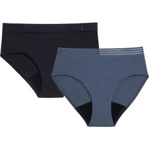 Thinx for All Period Underwear, Everyday Comfort Brief, Holds Up to 12 Regular Tampons*, Period Panties, Leakproof, Reusable & Controls Odor, Black + Storm with Lace, 2 Pack, S